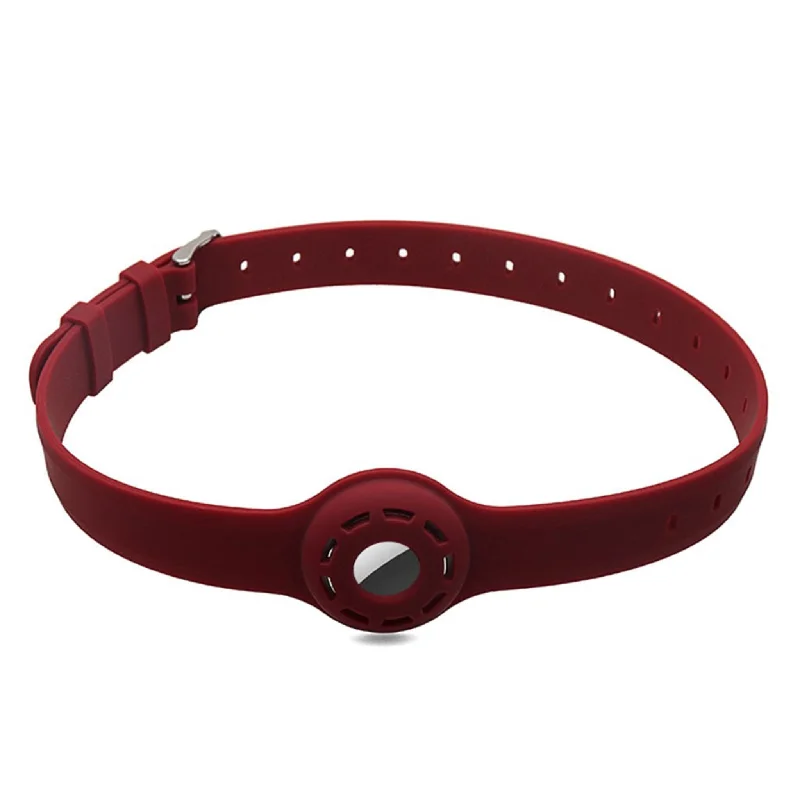 AirTags pet collar design silicone strap - Wine Red